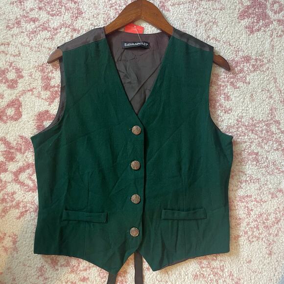 Vintage 80s Forest Green Academia Vest - Picture 1 of 6